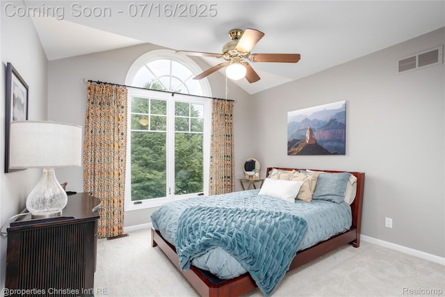 22080 Chase Dr, Novi, MI 48375 - bedroom with lofted ceiling, carpet flooring, and a ceiling fan