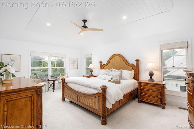 22080 Chase Dr, Novi, MI 48375 - bedroom featuring light carpet, recessed lighting, and ceiling fan