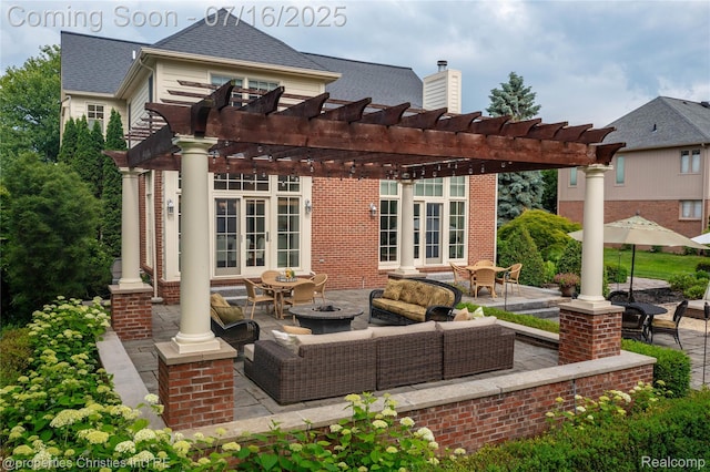 22080 Chase Dr, Novi, MI 48375 - view of patio / terrace featuring french doors, an outdoor living space, a pergola, and outdoor dining space