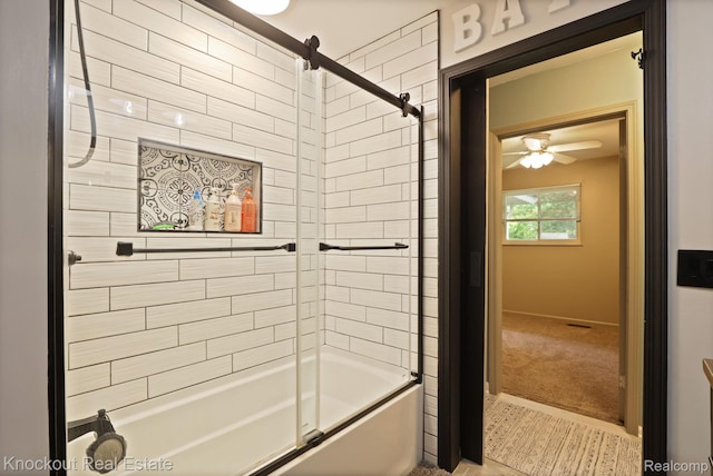 605 Shawnesee, Flushing, MI 48433 - bathroom with enclosed tub / shower combo and ceiling fan