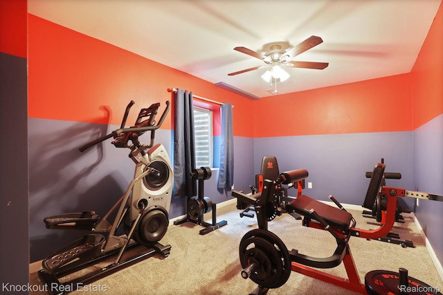 605 Shawnesee, Flushing, MI 48433 - workout room featuring a ceiling fan and carpet flooring