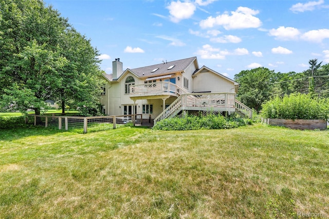 969 Bogie Lake Rd, White Lake, MI 48383 - back of house with stairway, a deck, and a chimney