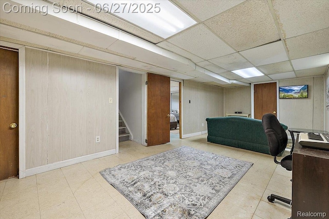 6129 N Linville St, Westland, MI 48185 - office space with a drop ceiling, wood walls, and tile patterned floors