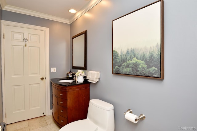 5100 Kings Gate Way, Bloomfield Hills, MI 48302 - bathroom with vanity, ornamental molding, a baseboard radiator, and tile patterned flooring
