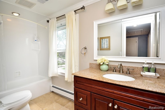 5100 Kings Gate Way, Bloomfield Hills, MI 48302 - full bath with a baseboard heating unit, vanity, healthy amount of natural light, and washtub / shower combination
