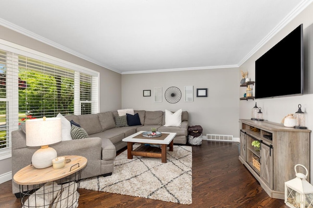4662 60th St SW, Wyoming, MI 49418 - living room with crown molding and dark wood-style floors