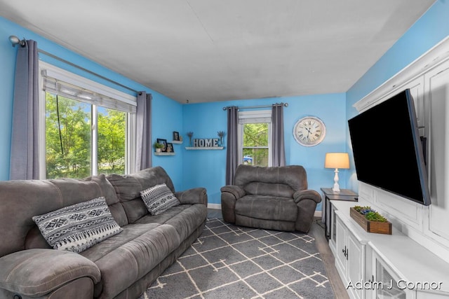 3655 Giddings Ave SE, Grand Rapids, MI 49508 - living room featuring baseboards and dark wood-type flooring