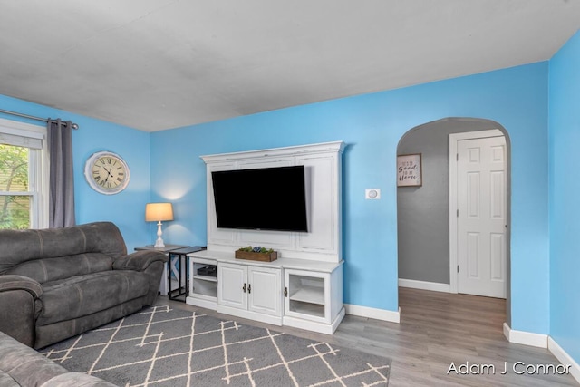 3655 Giddings Ave SE, Grand Rapids, MI 49508 - living area featuring arched walkways and dark wood finished floors