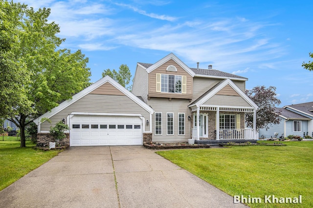 2492 Sunny Creek St SE, Kentwood, MI 49508 - traditional-style home featuring a porch, driveway, an attached garage, and a front lawn