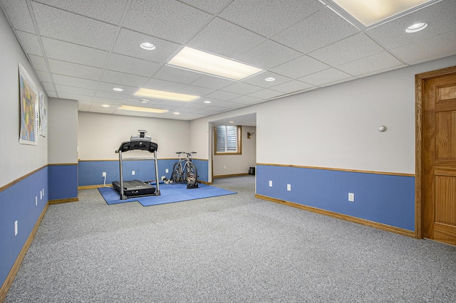 1142 N Peach Ct, Plainwell, MI 49080 - exercise area featuring carpet flooring and a drop ceiling