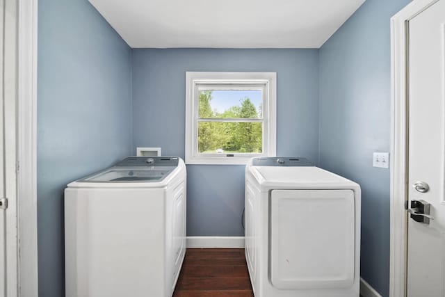 14715 Allman Rd, Concord, MI 49237 - washroom with separate washer and dryer and dark wood finished floors