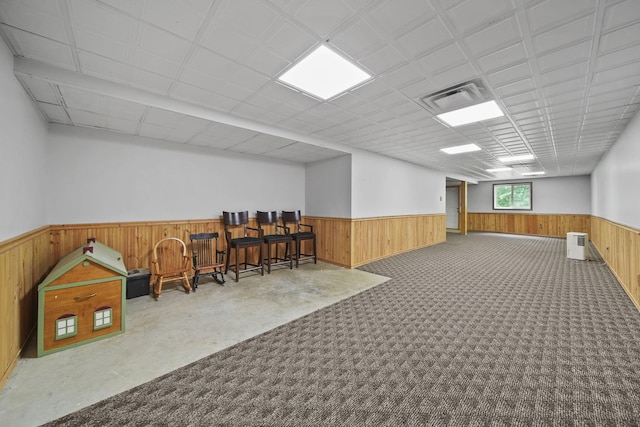 14715 Allman Rd, Concord, MI 49237 - miscellaneous room with wainscoting, wood walls, and carpet flooring