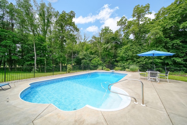 14715 Allman Rd, Concord, MI 49237 - view of swimming pool featuring a patio, a fenced backyard, and view of wooded area