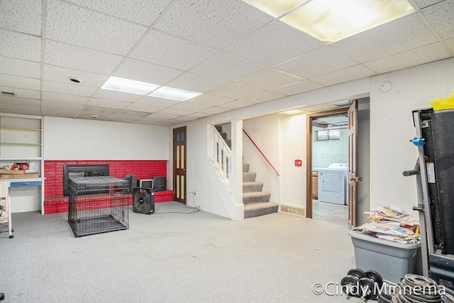 3343 Gateshead St NE, Rockford, MI 49341 - recreation room featuring washer / dryer, carpet, and a drop ceiling