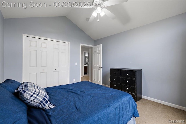 18852 Newbridge Dr, Macomb, MI 48044 - bedroom with vaulted ceiling, carpet floors, a ceiling fan, and a closet