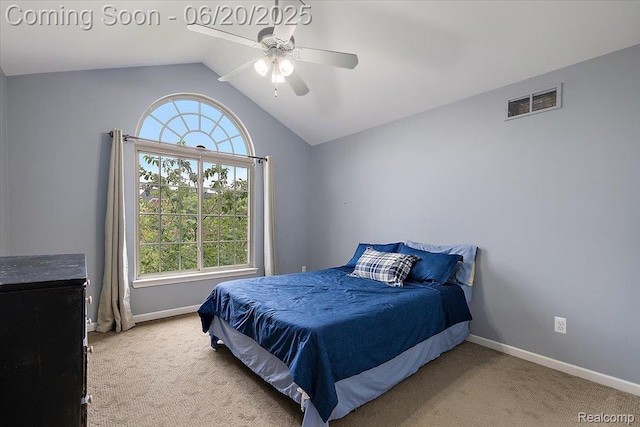 18852 Newbridge Dr, Macomb, MI 48044 - carpeted bedroom with lofted ceiling and ceiling fan