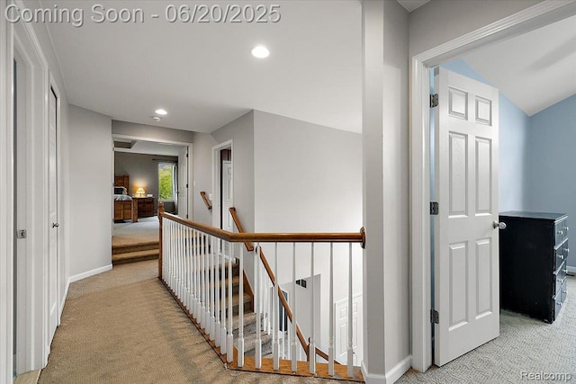 18852 Newbridge Dr, Macomb, MI 48044 - corridor with light carpet, an upstairs landing, and recessed lighting