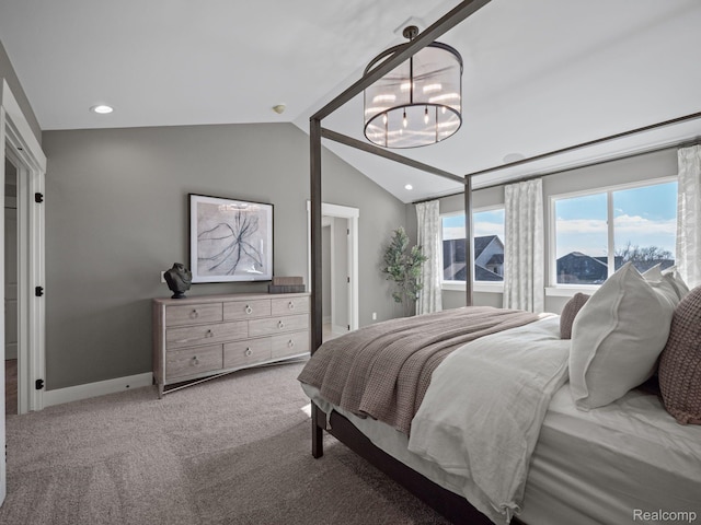 24654 Floret, Macomb, MI 48042 - bedroom with vaulted ceiling, a chandelier, carpet floors, and recessed lighting