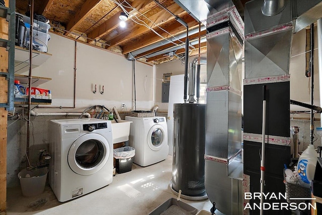 1910 Hall St SE, Grand Rapids, MI 49506 - laundry room with washing machine and dryer, water heater, heating unit, and electric panel