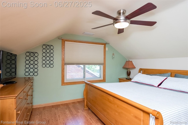 21626 Oconnor St, Saint Clair Shores, MI 48080 - bedroom featuring light wood-style flooring, lofted ceiling, and a ceiling fan