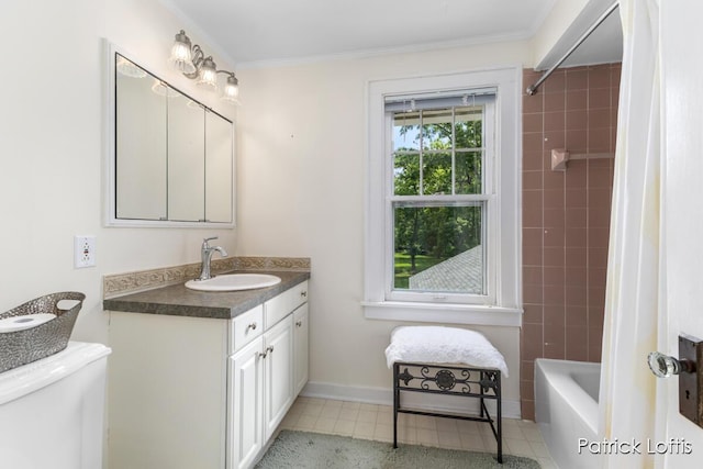 140 Lakeside Dr NE, Grand Rapids, MI 49503 - bathroom featuring vanity, shower / tub combo, and crown molding