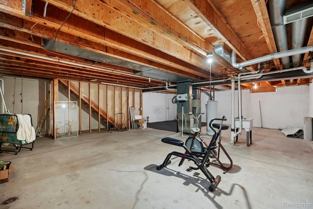 29680 Olympia Ct, Farmington Hills, MI 48336 - unfinished basement with water heater and stairs