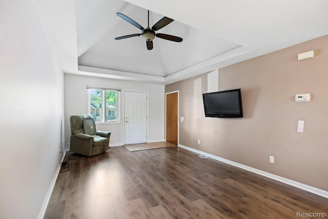 29680 Olympia Ct, Farmington Hills, MI 48336 - sitting room with a tray ceiling, a ceiling fan, and wood finished floors