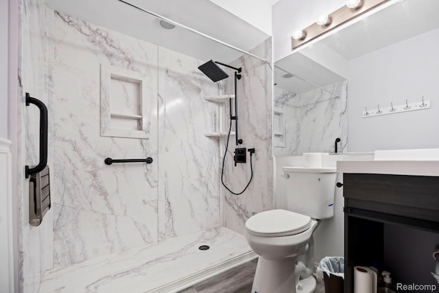 29680 Olympia Ct, Farmington Hills, MI 48336 - bathroom with vanity, a marble finish shower, and wood finished floors