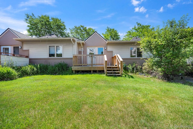 29680 Olympia Ct, Farmington Hills, MI 48336 - back of house with a wooden deck, a yard, and brick siding