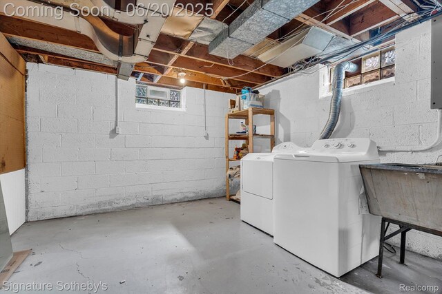 1717 Penistone St, Lake Orion, MI 48009 - basement with washing machine and dryer and a sink