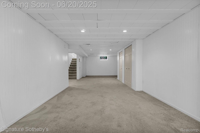1717 Penistone St, Lake Orion, MI 48009 - basement with stairs, carpet floors, and recessed lighting