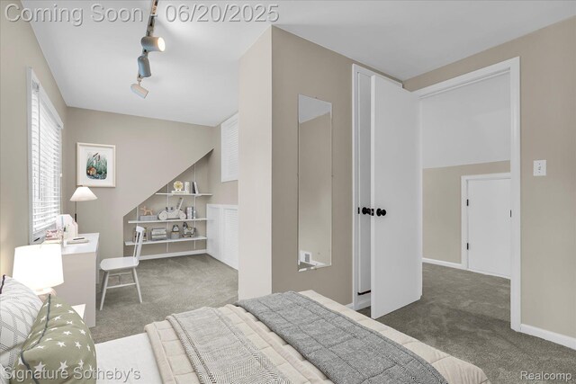 1717 Penistone St, Lake Orion, MI 48009 - carpeted bedroom featuring track lighting and baseboards