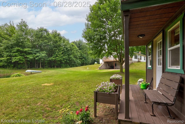 6275 Caine Rd, Vassar, MI 48768 - view of grassy yard with a wooden deck