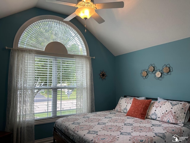 2118 Fountain Cir, Lambertville, MI 48144 - bedroom featuring lofted ceiling, multiple windows, and ceiling fan