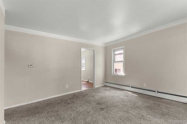4933 Ziegler St, Dearborn Heights, MI 48125 - spare room featuring a baseboard radiator, ornamental molding, and carpet