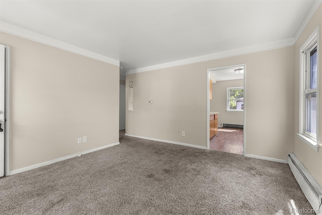 4933 Ziegler St, Dearborn Heights, MI 48125 - carpeted spare room with a baseboard heating unit, crown molding, and baseboard heating