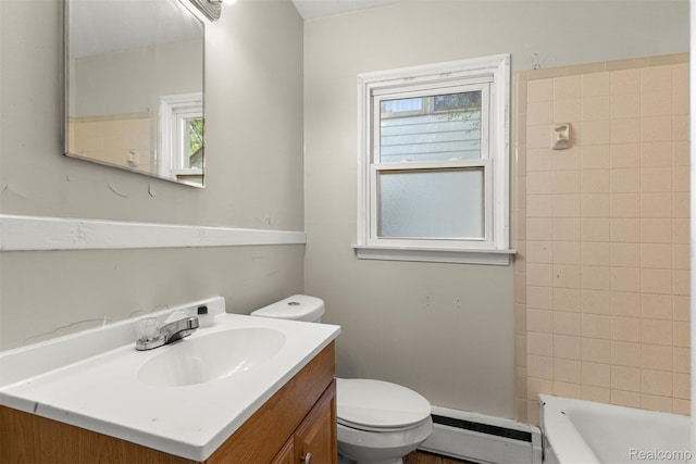 4933 Ziegler St, Dearborn Heights, MI 48125 - full bathroom featuring a baseboard radiator, a tub to relax in, vanity, and a shower