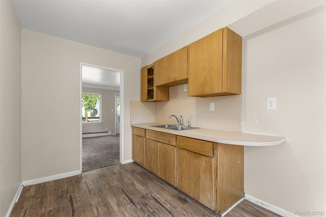 4933 Ziegler St, Dearborn Heights, MI 48125 - kitchen with baseboard heating, dark wood-type flooring, and light countertops