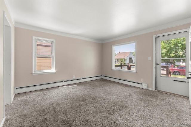 4933 Ziegler St, Dearborn Heights, MI 48125 - carpeted empty room with ornamental molding and a baseboard heating unit