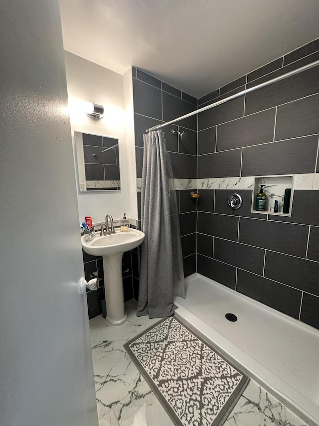 29635 Julius Blvd, Westland, MI 48186 - full bath with marble look tile flooring and a stall shower