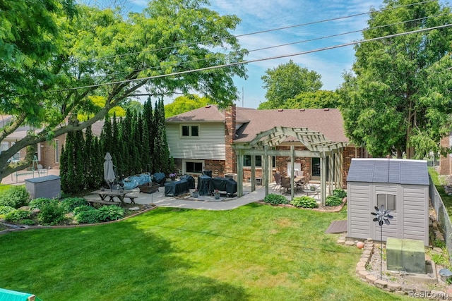 47470 Barbara Rd, Macomb, MI 48044 - rear view of property with a pergola, a patio area, a shed, and a yard