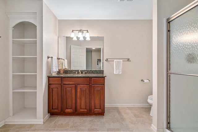 7639 Dunross Dr, Portage, MI 49024 - bathroom with a stall shower, vanity, tile patterned floors, and a closet