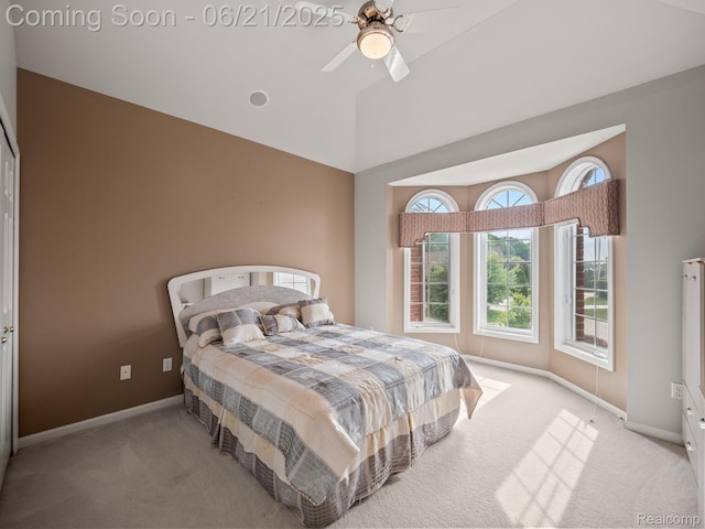 1539 Bartley Ln, Bloomfield Hills, MI 48304 - bedroom featuring carpet, high vaulted ceiling, and ceiling fan