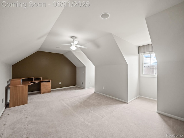 1539 Bartley Ln, Bloomfield Hills, MI 48304 - bonus room featuring light colored carpet, vaulted ceiling, and ceiling fan