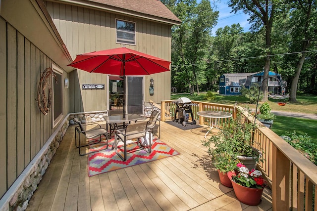 5254 Morrison St, Newaygo, MI 49337 - wooden terrace with outdoor dining space
