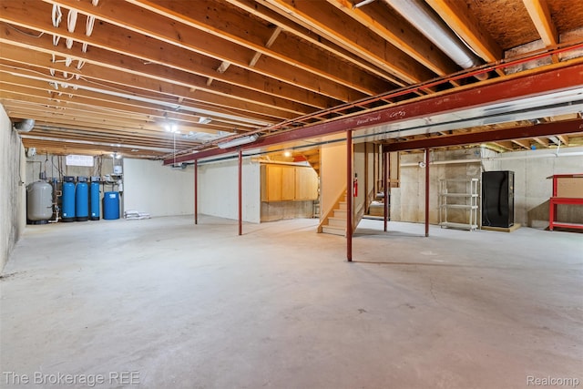 2048 Mayfair Dr, White Lake, MI 48383 - unfinished below grade area with stairway and a water softener system