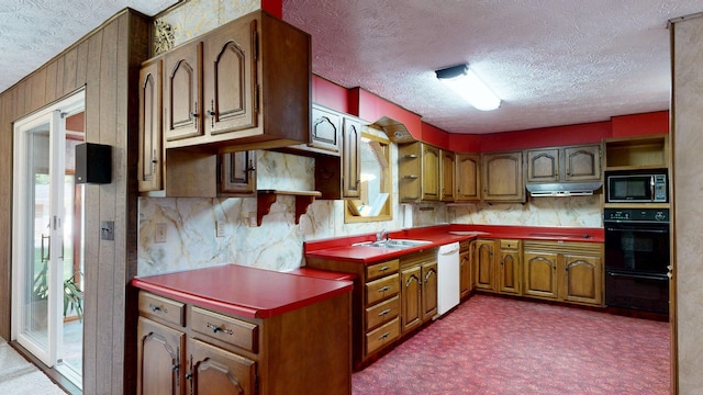5724 E Townline Rd, Birch Run, MI 48415 - kitchen featuring dishwasher, open shelves, a textured ceiling, cooktop, and under cabinet range hood