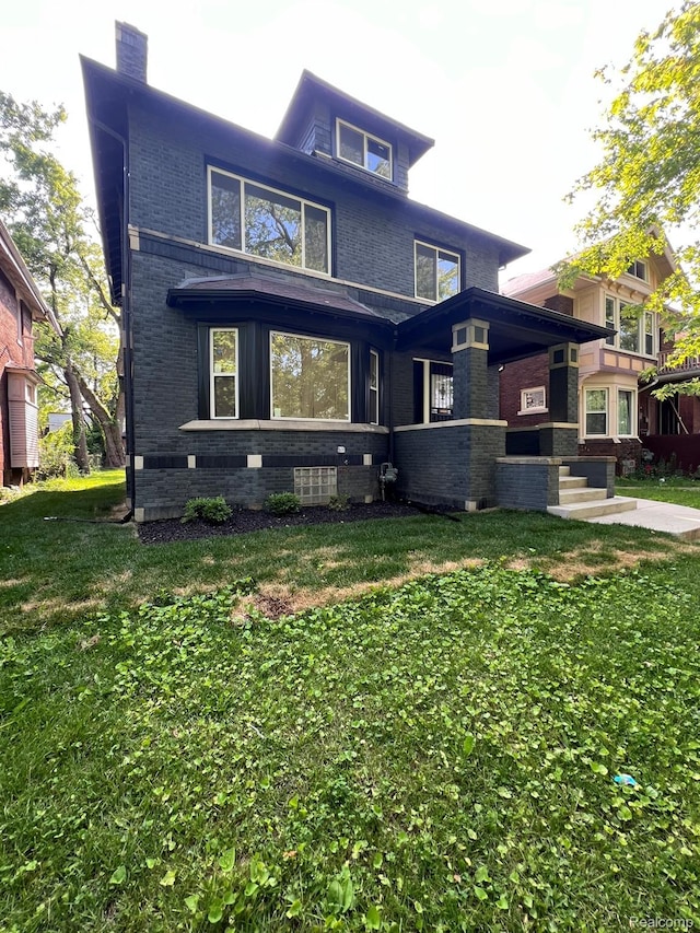 3431 Field St, Detroit, MI 48214 - traditional style home with brick siding, a front lawn, and a chimney
