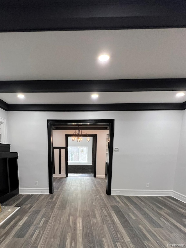 3431 Field St, Detroit, MI 48214 - unfurnished living room featuring beam ceiling and dark wood-style floors