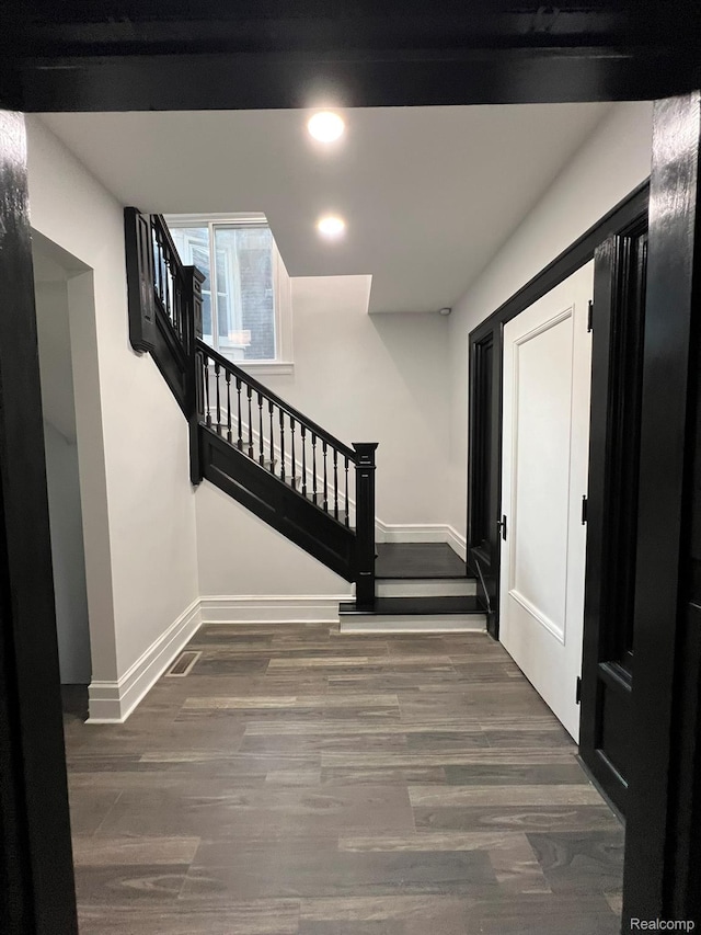 3431 Field St, Detroit, MI 48214 - foyer entrance with wood finished floors, stairway, and recessed lighting